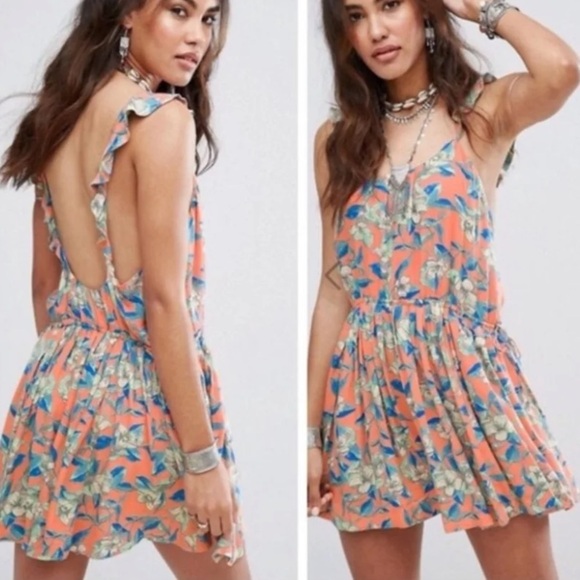 Free People Dresses & Skirts - Free People Floral Ruffle Strap Mini Dress Size XS